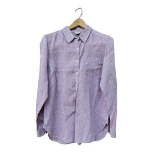 Vintage L.L. Bean 100% Linen Lilac Lavender Long Sleeve Button Shirt Men's L